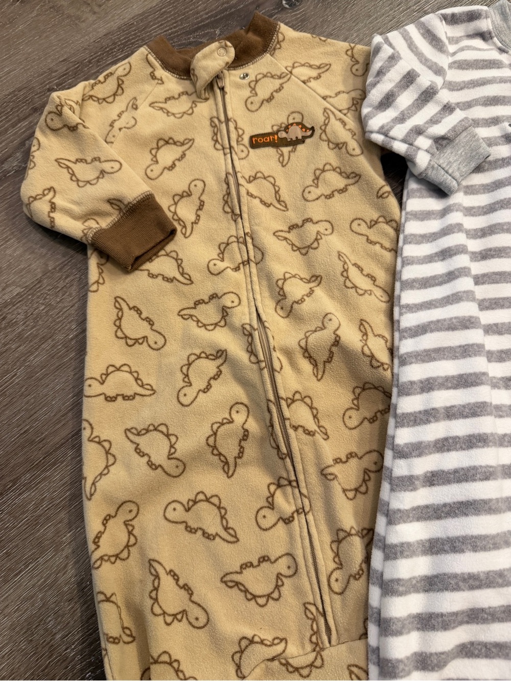 Cozy Striped & Dinosaur Baby Sleep Sacks - Neutral Gray & Tan bundle of 2 - Picture 5 of 5